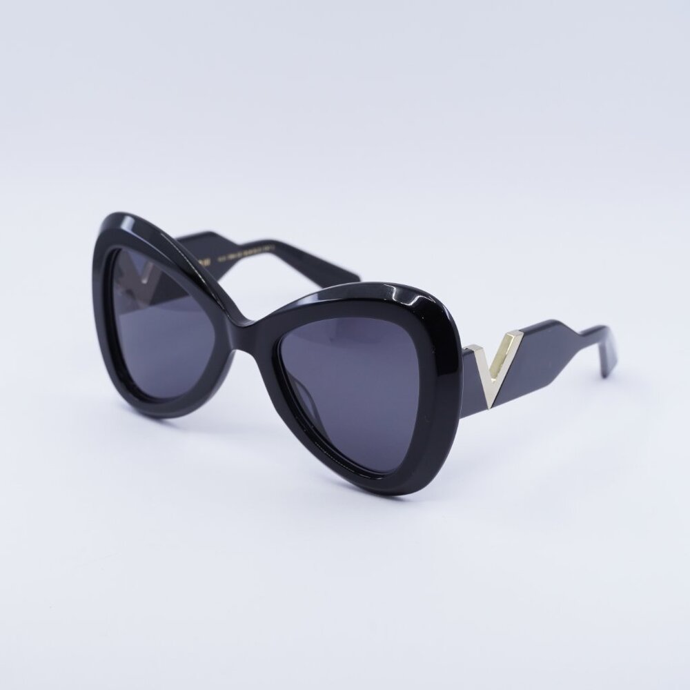 Valentino V-GOLD III VLS-138A Sunglasses Shiny Black Butterfly Frame,Grey Lenses